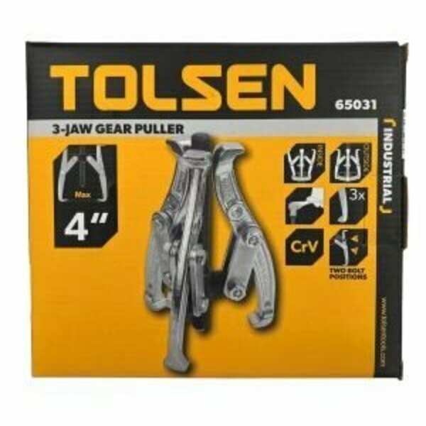 Tolsen 3-Jaw Industrial Gear Puller Size: 4, 3 Jaws, CRV, Drop Forged Steel Hardened, Chrome Plated 65031